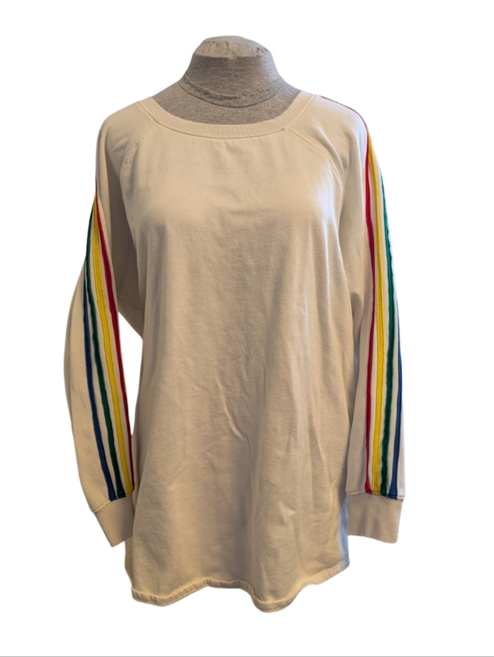 Torrid Sz4 Cream Long Sleeve Top with Rainbow Stripe Sleeves
